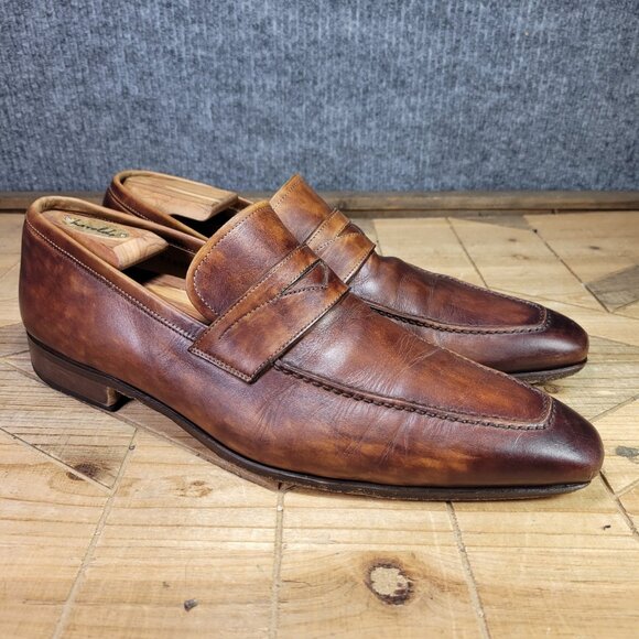 Magnanni for Neiman Marcus Mens 10M Leather Penny Loafers Cognac Brown- 21640 - Picture 1 of 15